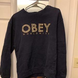 OBEY NAVY CREWNECK SWEATER WITH FLORAL LOGO